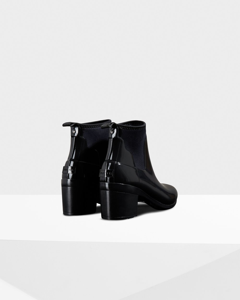 Women Hunter Refined Slim Fit Gloss Mid | Heeled Boots Black | NZ-4891-OTKE